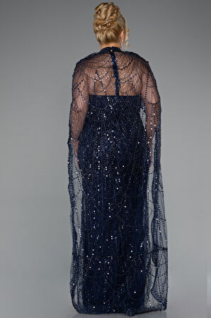 Straplez Boncuk İşlemeli Şallı Büyük Beden Uzun Abiye ABU5328