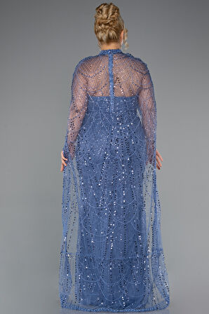 Straplez Boncuk İşlemeli Şallı Büyük Beden Uzun Abiye ABU5328