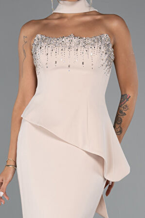 Taşlı Straplez Yaka Peplum Kesim Uzun Abiye ABU5329