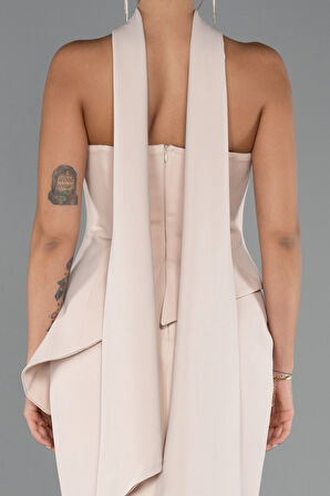 Taşlı Straplez Yaka Peplum Kesim Uzun Abiye ABU5329