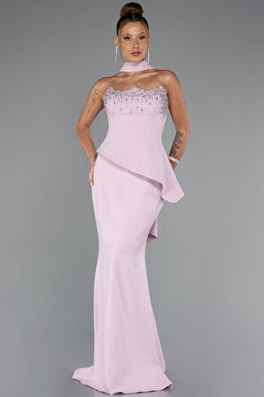 Taşlı Straplez Yaka Peplum Kesim Uzun Abiye ABU5329