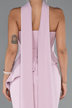 Taşlı Straplez Yaka Peplum Kesim Uzun Abiye ABU5329