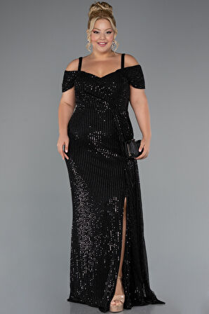 Askılı Yırtmaçlı Uzun Taşlı Büyük Beden Abiye ABU5331