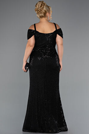 Askılı Yırtmaçlı Uzun Taşlı Büyük Beden Abiye ABU5331