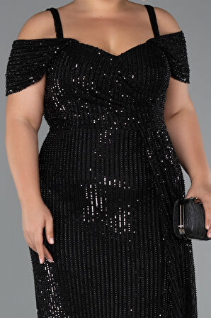 Askılı Yırtmaçlı Uzun Taşlı Büyük Beden Abiye ABU5331