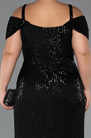 Askılı Yırtmaçlı Uzun Taşlı Büyük Beden Abiye ABU5331