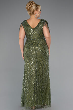 Boncuklu Kısa Kol V Yaka Uzun Büyük Beden Abiye ABU5336