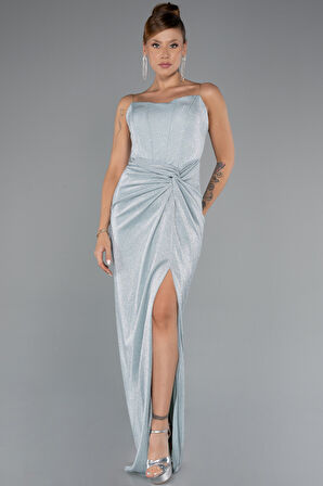 Straplez Bacak Dekolteli Uzun Simli Abiye ABU5339