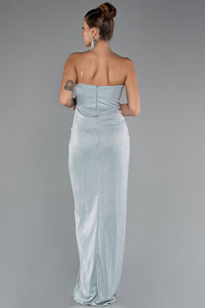 Straplez Bacak Dekolteli Uzun Simli Abiye ABU5339