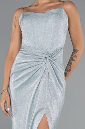 Straplez Bacak Dekolteli Uzun Simli Abiye ABU5339