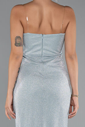 Straplez Bacak Dekolteli Uzun Simli Abiye ABU5339