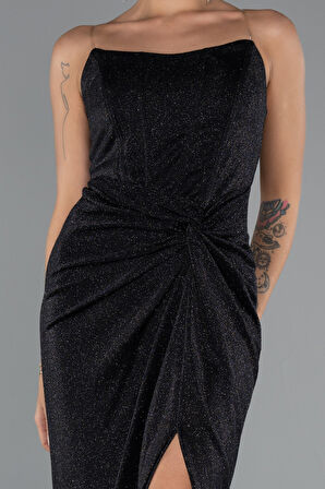 Straplez Bacak Dekolteli Uzun Simli Abiye ABU5339