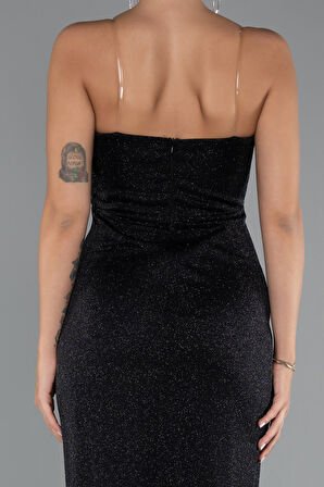 Straplez Bacak Dekolteli Uzun Simli Abiye ABU5339