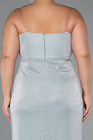 Straplez Yırtmaçlı Uzun Simli Büyük Beden Abiye ABU5340