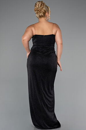 Straplez Yırtmaçlı Uzun Simli Büyük Beden Abiye ABU5340