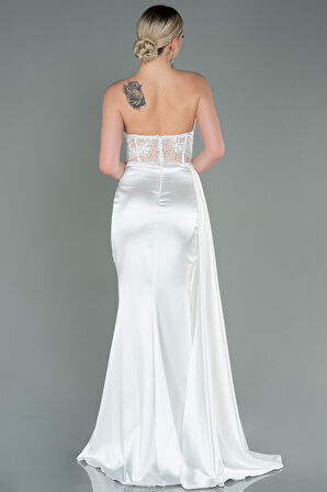 Straplez Drapeli Uzun Saten Abiye ABU5385