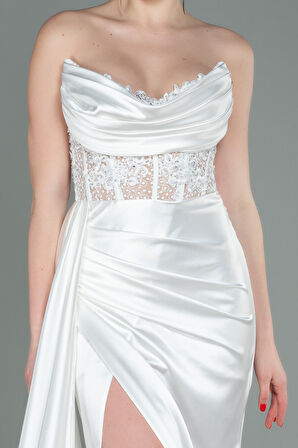 Straplez Drapeli Uzun Saten Abiye ABU5385