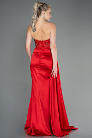 Straplez Drapeli Uzun Saten Abiye ABU5385