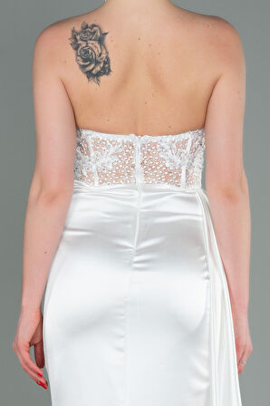 Straplez Drapeli Uzun Saten Abiye ABU5454