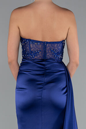 Straplez Drapeli Uzun Saten Abiye ABU5454