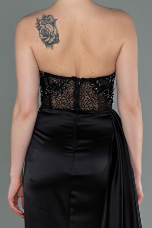 Straplez Drapeli Uzun Saten Abiye ABU5454