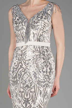 Kolsuz Uzun Pul Payet Nişan Elbisesi ABU5522