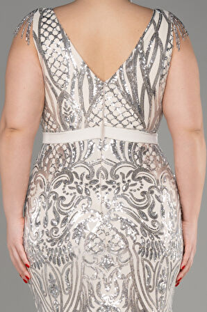 Kolsuz Uzun Pul Payet Büyük Beden Nişan Elbisesi ABU5523