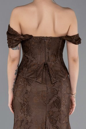 Kayık Yaka Peplum Kesim Uzun Dantel Abiye Elbise ABU5609
