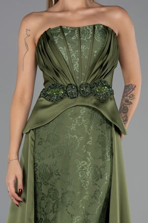Straplez Peplum Kesim Kuyruklu Uzun Dantel Abiye ABU5615