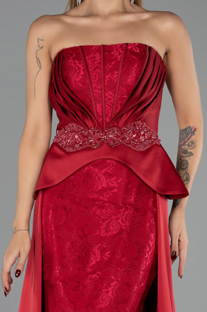 Straplez Peplum Kesim Kuyruklu Uzun Dantel Abiye ABU5615