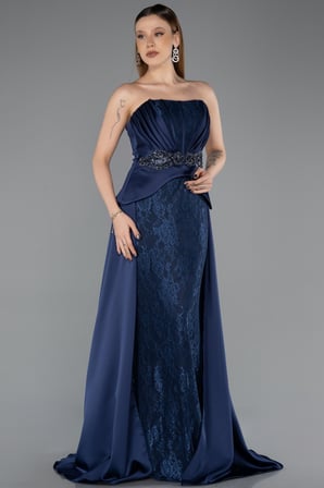 Straplez Peplum Kesim Kuyruklu Uzun Dantel Abiye ABU5615