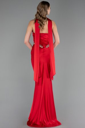 Taşlı Straplez Peplum Kesim Uzun Saten Balık Abiye ABU5644