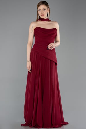 Straplez Peplum Kesim Uzun Şifon Abiye Elbise ABU5763