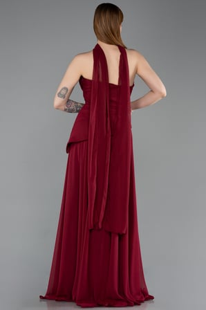 Straplez Peplum Kesim Uzun Şifon Abiye Elbise ABU5763