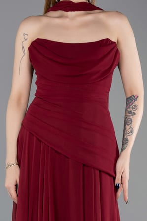 Straplez Peplum Kesim Uzun Şifon Abiye Elbise ABU5763