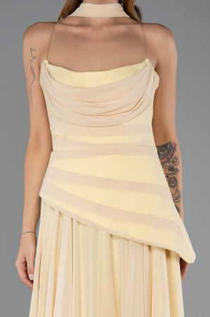 Straplez Peplum Kesim Uzun Şifon Abiye Elbise ABU5763