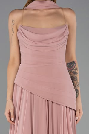 Straplez Peplum Kesim Uzun Şifon Abiye Elbise ABU5763
