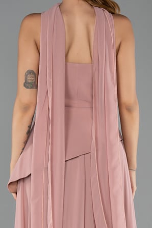 Straplez Peplum Kesim Uzun Şifon Abiye Elbise ABU5763