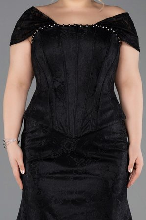 Kayık Yaka Peplum Uzun Dantel Büyük Beden Abiye ABU5824