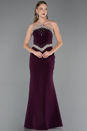 Taşlı Straplez Yaka Peplum Uzun Balık Abiye Elbise ABU5866