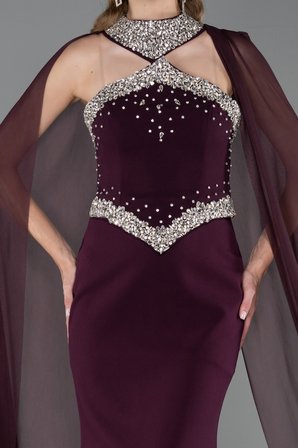 Taşlı Straplez Yaka Peplum Uzun Balık Abiye Elbise ABU5866