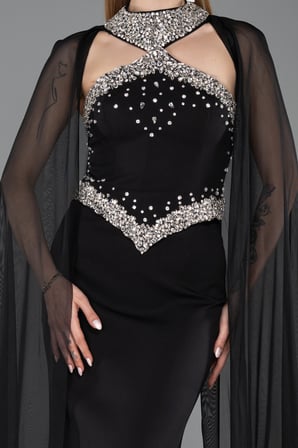 Taşlı Straplez Yaka Peplum Uzun Balık Abiye Elbise ABU5866