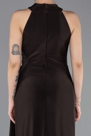 Halter Yaka Bacak Dekolteli Uzun Abiye Elbise ABU5918