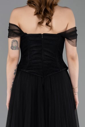 Taş İşlemeli Straplez Peplum Uzun Dantel Abiye ABU5996