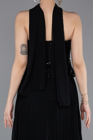 Boncuklu Straplez Yaka Peplum Uzun Şifon Abiye ABU6011