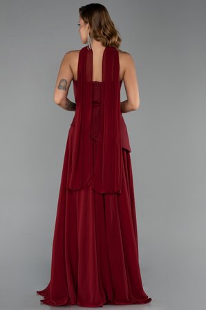 Straplez Peplum Kesim Şallı Uzun Şifon Abiye ABU6042