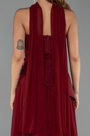 Straplez Peplum Kesim Şallı Uzun Şifon Abiye ABU6042