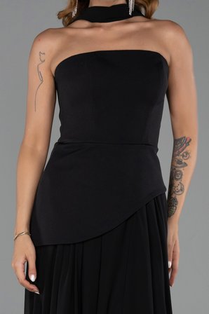 Straplez Peplum Kesim Şallı Uzun Şifon Abiye ABU6042