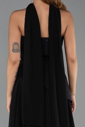 Straplez Peplum Kesim Şallı Uzun Şifon Abiye ABU6042