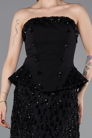 Pullu Straplez Peplum Kesim Abiye Elbise ABU6124